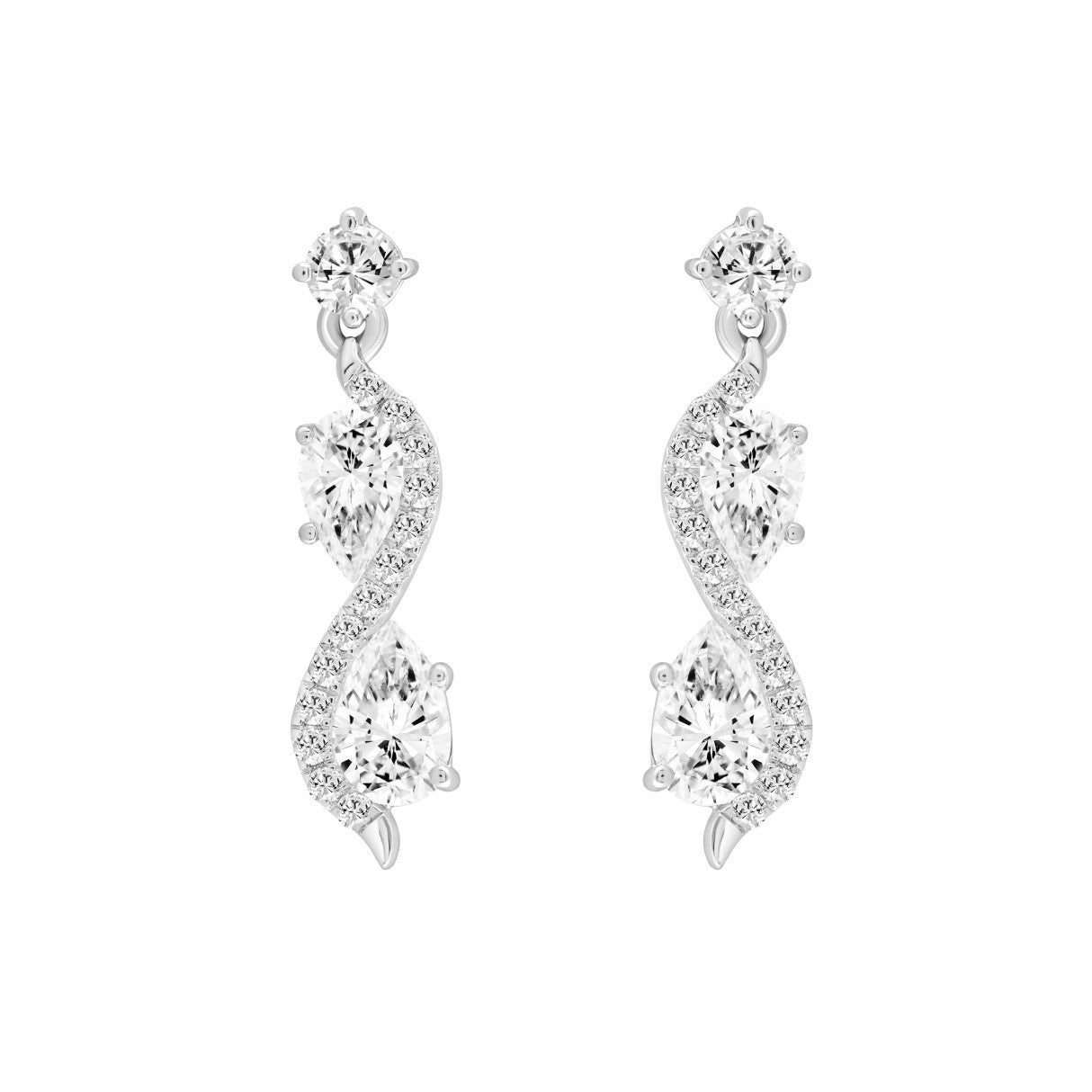 LADIES EARRINGS 1 1/2CT ROUND/PEAR DIAMOND 14K WHITE GOLD