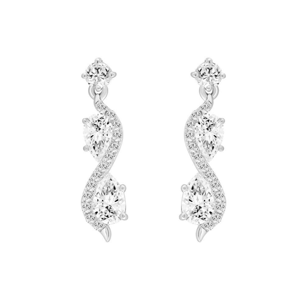 LADIES EARRINGS 1 1/2CT ROUND/PEAR DIAMOND 14K WHITE GOLD