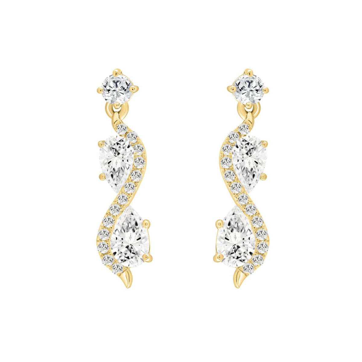 LADIES EARRINGS 1 1/2CT ROUND/PEAR DIAMOND 14K YELLOW GOLD