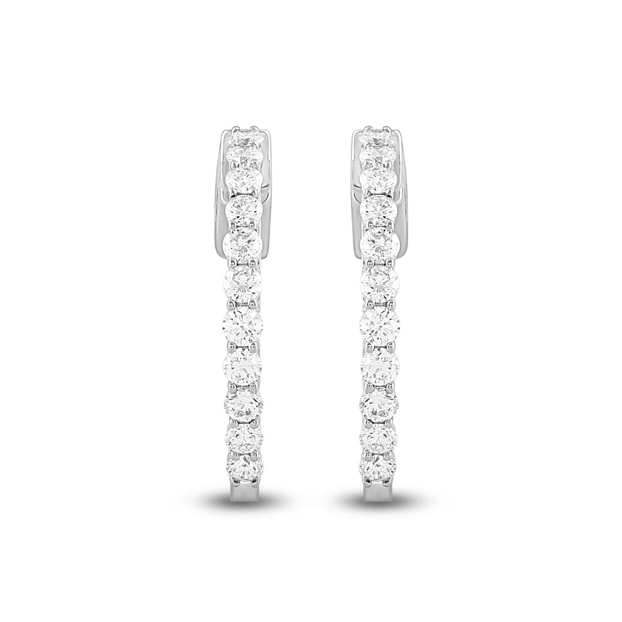 LADIES HOOP EARRINGS 1CT ROUND DIAMOND 14K WHITE GOLD
