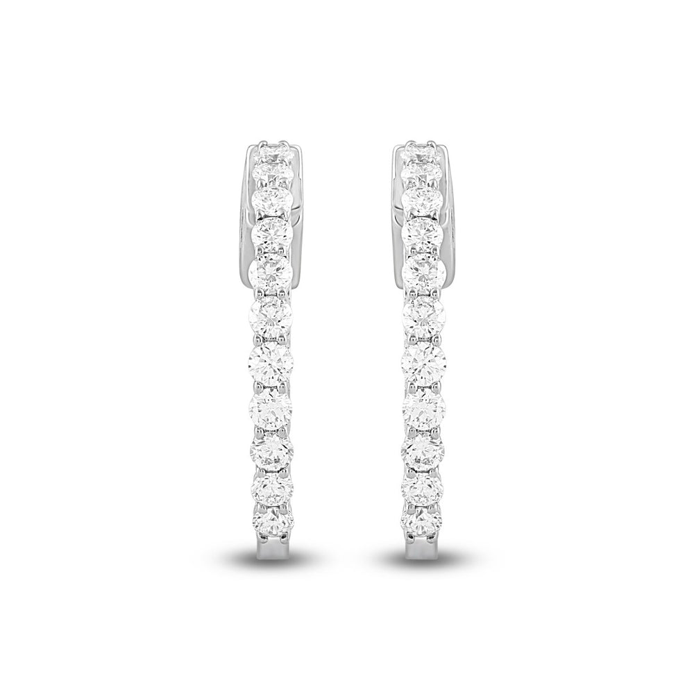 LADIES HOOP EARRINGS 1CT ROUND DIAMOND 14K WHITE GOLD