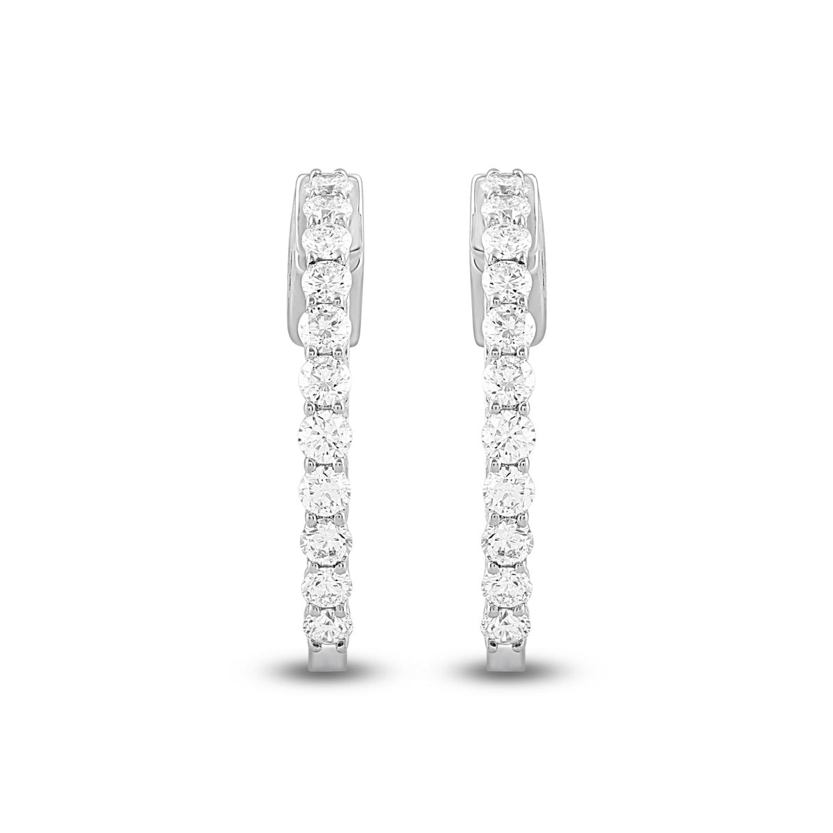 LADIES HOOP EARRINGS 1CT ROUND DIAMOND 14K WHITE GOLD