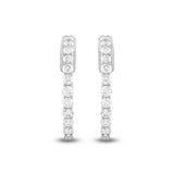 LADIES HOOP EARRINGS 1CT ROUND DIAMOND 14K WHITE GOLD