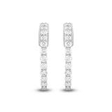 LADIES HOOP EARRINGS 1CT ROUND DIAMOND 14K WHITE GOLD