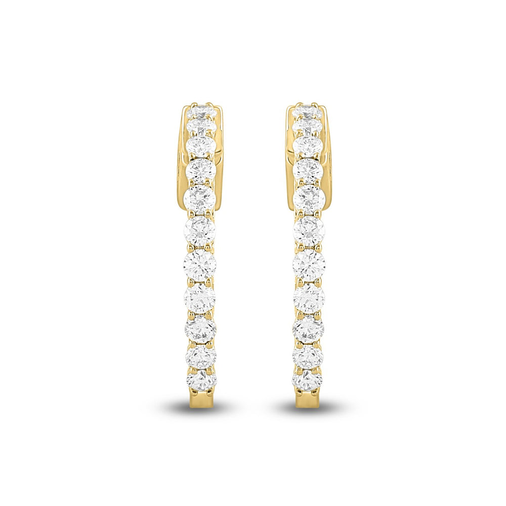 LADIES HOOP EARRINGS 1CT ROUND DIAMOND 14K YELLOW GOLD