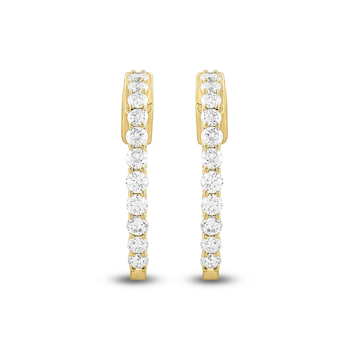 LADIES HOOP EARRINGS 1CT ROUND DIAMOND 14K YELLOW GOLD