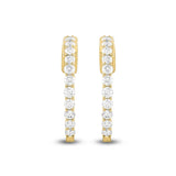 LADIES HOOP EARRINGS 1CT ROUND DIAMOND 14K YELLOW GOLD