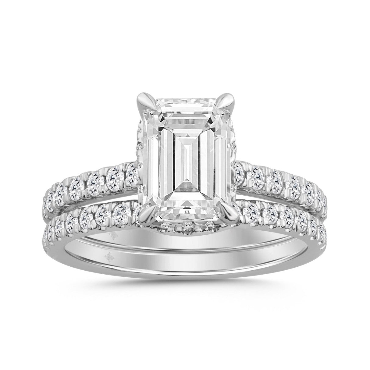 14K WHITE GOLD 2 3/4CT ROUND/EMERALD DIAMOND LADIES BRIDAL SET (CENTER STONE EMERALD DIAMOND 2CT)