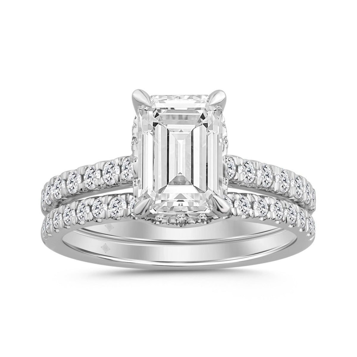 14K WHITE GOLD 2 3/4CT ROUND/EMERALD DIAMOND LADIES BRIDAL SET (CENTER STONE EMERALD DIAMOND 2CT)