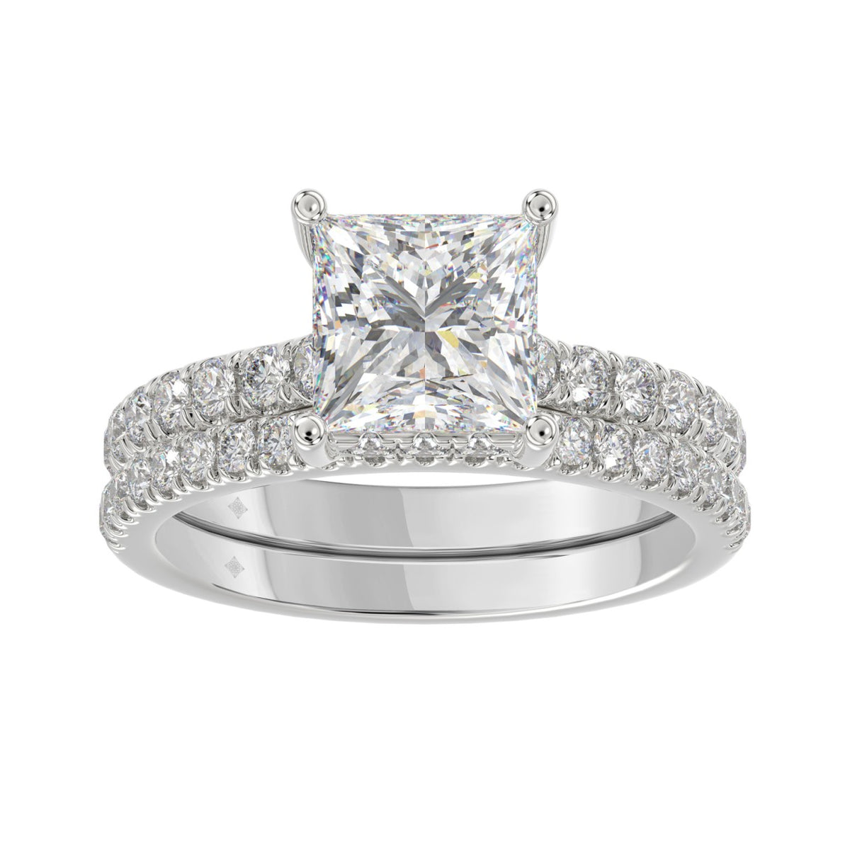 14K WHITE GOLD 2 7/8CT ROUND/PRINCESS DIAMOND LADIES BRIDAL SET (CENTER STONE PRINCESS DIAMOND 2.00CT)