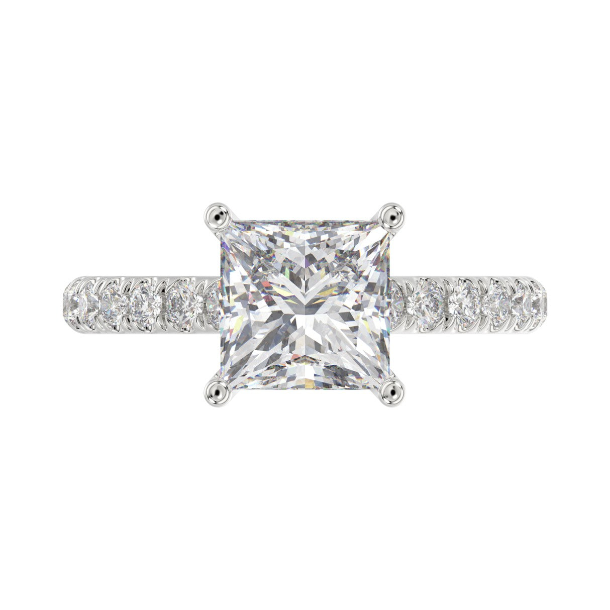 14K WHITE GOLD 2 7/8CT ROUND/PRINCESS DIAMOND LADIES BRIDAL SET (CENTER STONE PRINCESS DIAMOND 2.00CT)