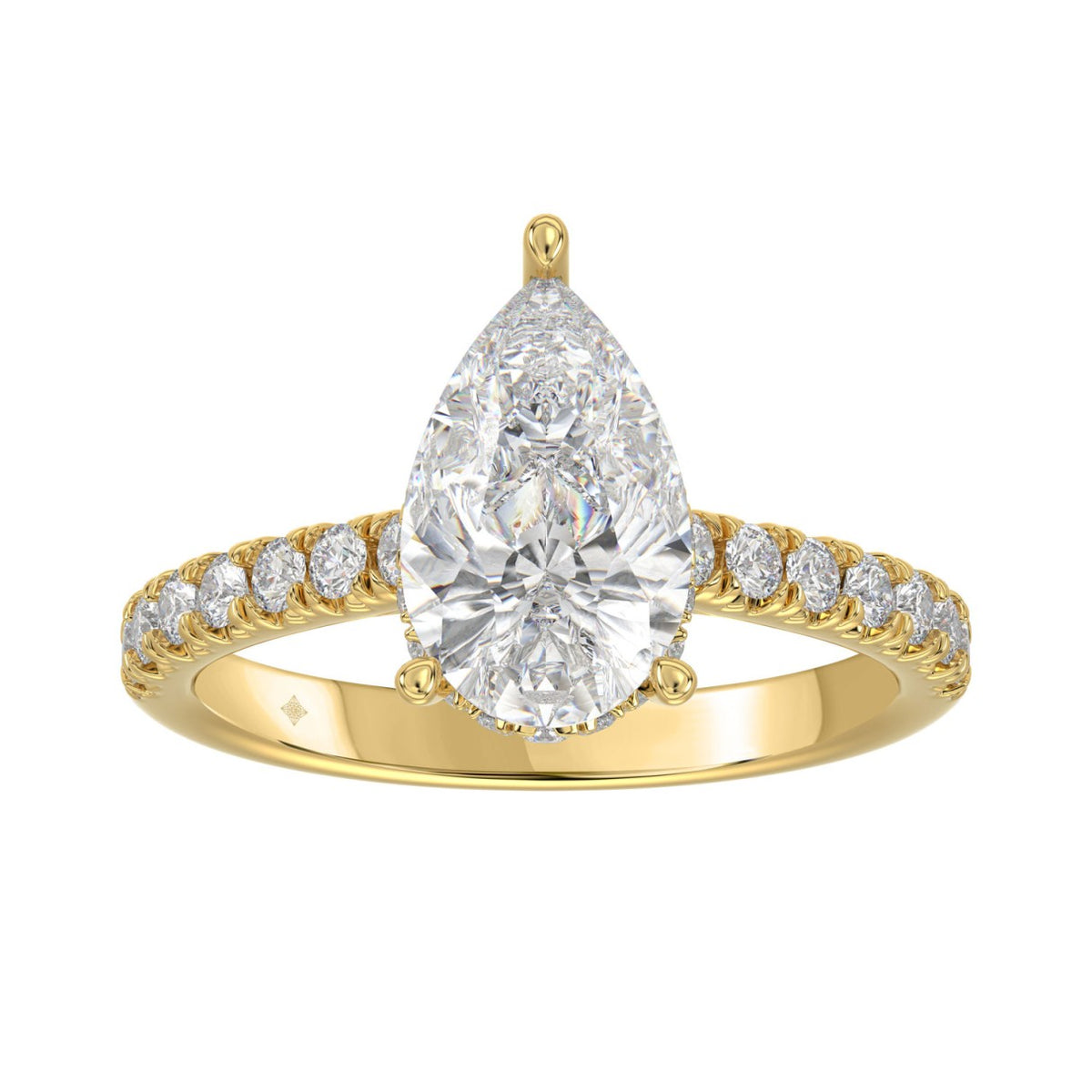 LADIES RING 2 1/2CT ROUND/PEAR/DIAMOND 14K YELLOW GOLD