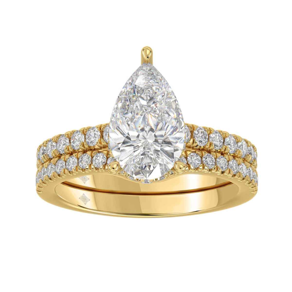 14K YELLOW GOLD 2 3/4CT ROUND/PEAR DIAMOND LADIES BRIDAL SET 