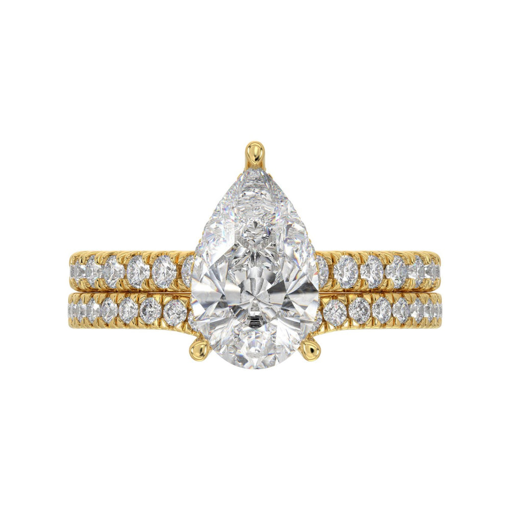 14K YELLOW GOLD 2 3/4CT ROUND/PEAR DIAMOND LADIES BRIDAL SET 
