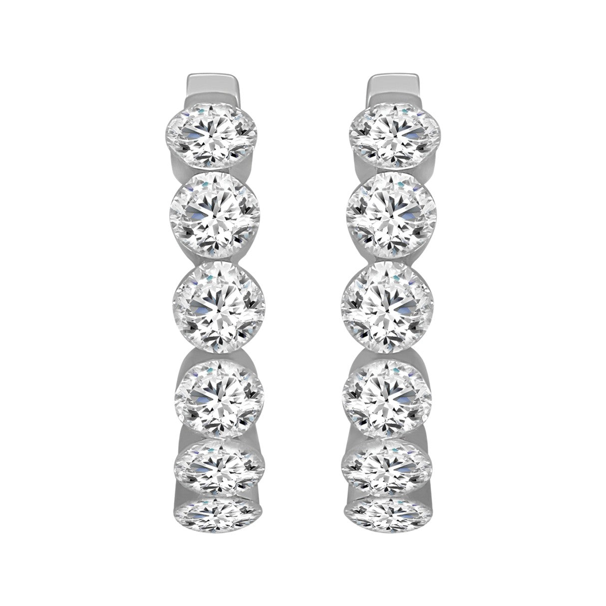 LADIES HOOP EARRINGS 1 3/4CT ROUND DIAMOND 14K WHITE GOLD
