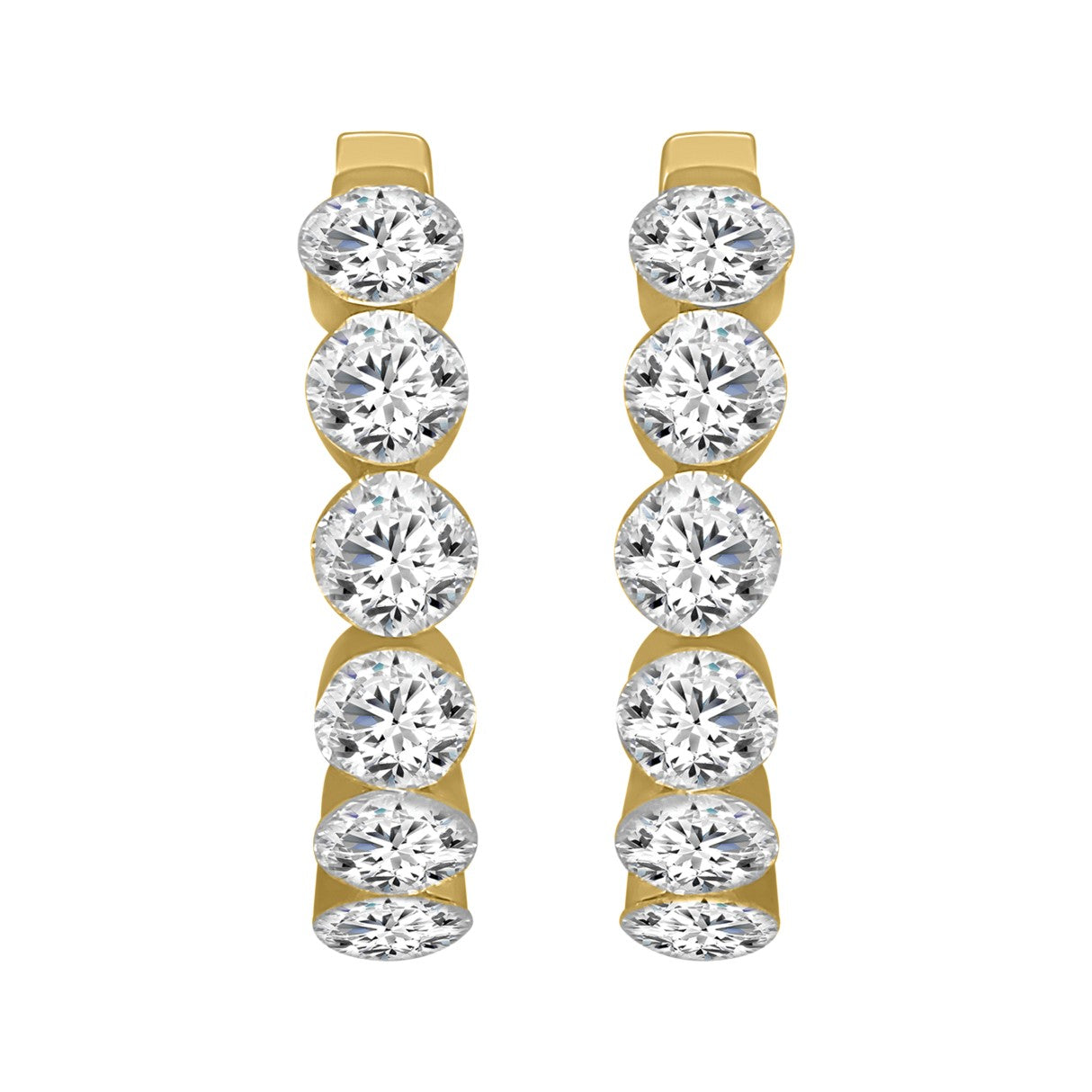 LADIES HOOP EARRINGS 1 3/4CT ROUND DIAMOND 14K YELLOW GOLD