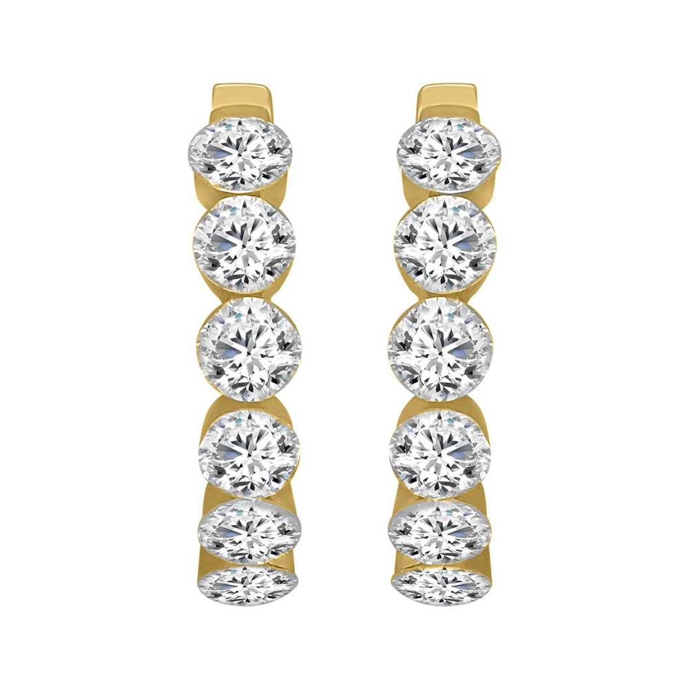 LADIES HOOP EARRINGS 1 3/4CT ROUND DIAMOND 14K YELLOW GOLD