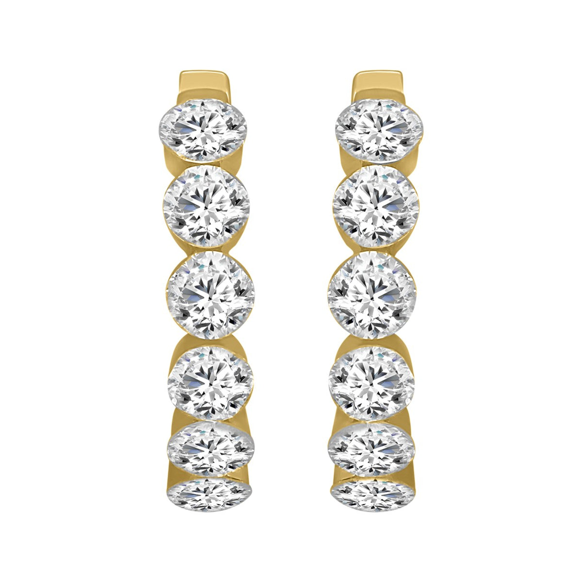 LADIES HOOP EARRINGS 1 3/4CT ROUND DIAMOND 14K YELLOW GOLD