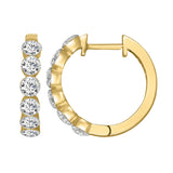 LADIES HOOP EARRINGS 1 3/4CT ROUND DIAMOND 14K YELLOW GOLD