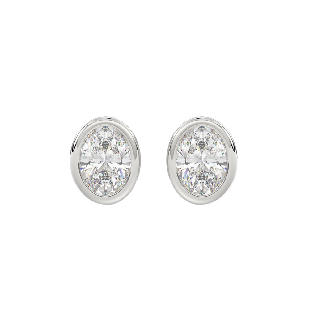 LADIES SOLITAIRE EARRINGS 3CT OVAL DIAMOND 14K WHITE GOLD