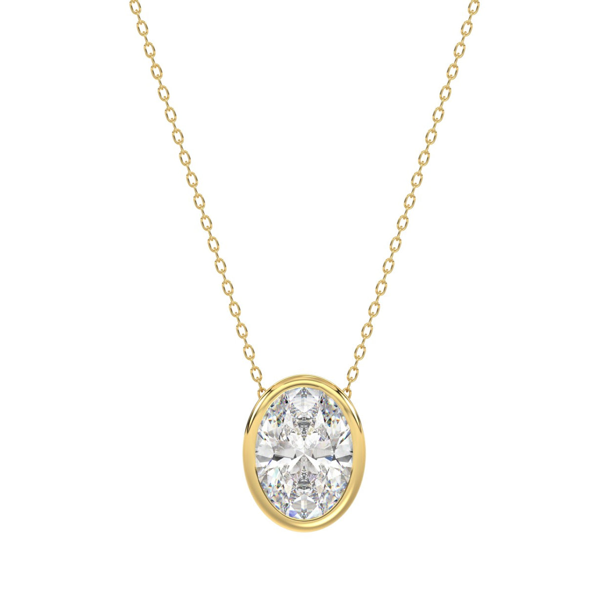 LADIES SOLITAIRE PENDANT 1CT OVAL DIAMOND 14K YELLOW GOLD WITH CHAIN