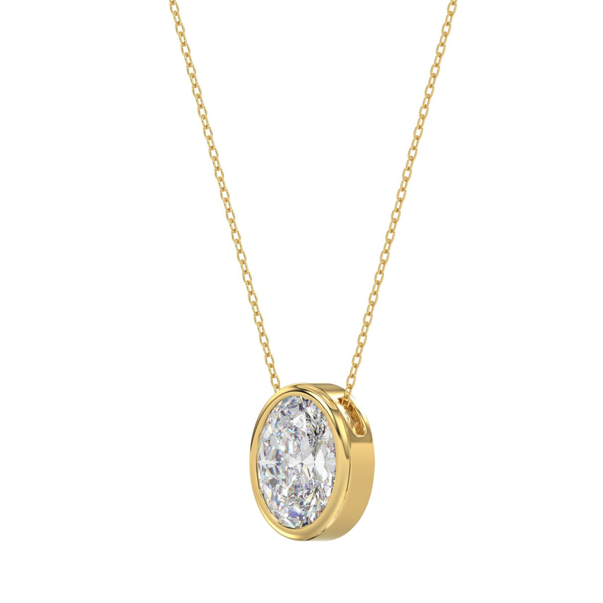 LADIES SOLITAIRE PENDANT 1CT OVAL DIAMOND 14K YELLOW GOLD WITH CHAIN