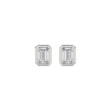 LADIES SOLITAIRE EARRINGS 1CT EMERALD DIAMOND 14K WHITE GOLD