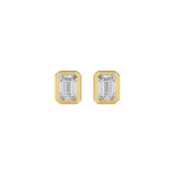 LADIES SOLITAIRE EARRINGS 1CT EMERALD DIAMOND 14K YELLOW GOLD