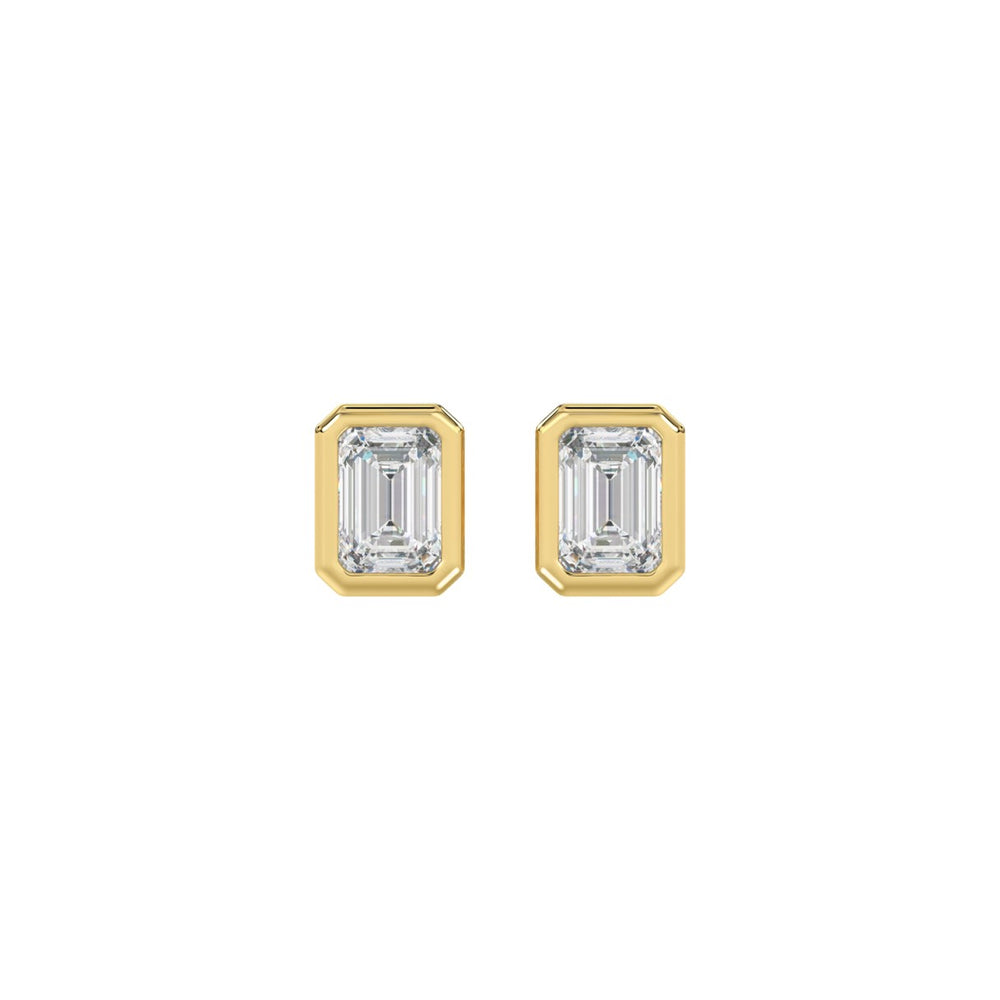 LADIES SOLITAIRE EARRINGS 1CT EMERALD DIAMOND 14K YELLOW GOLD