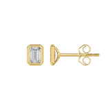 LADIES SOLITAIRE EARRINGS 1CT EMERALD DIAMOND 14K YELLOW GOLD