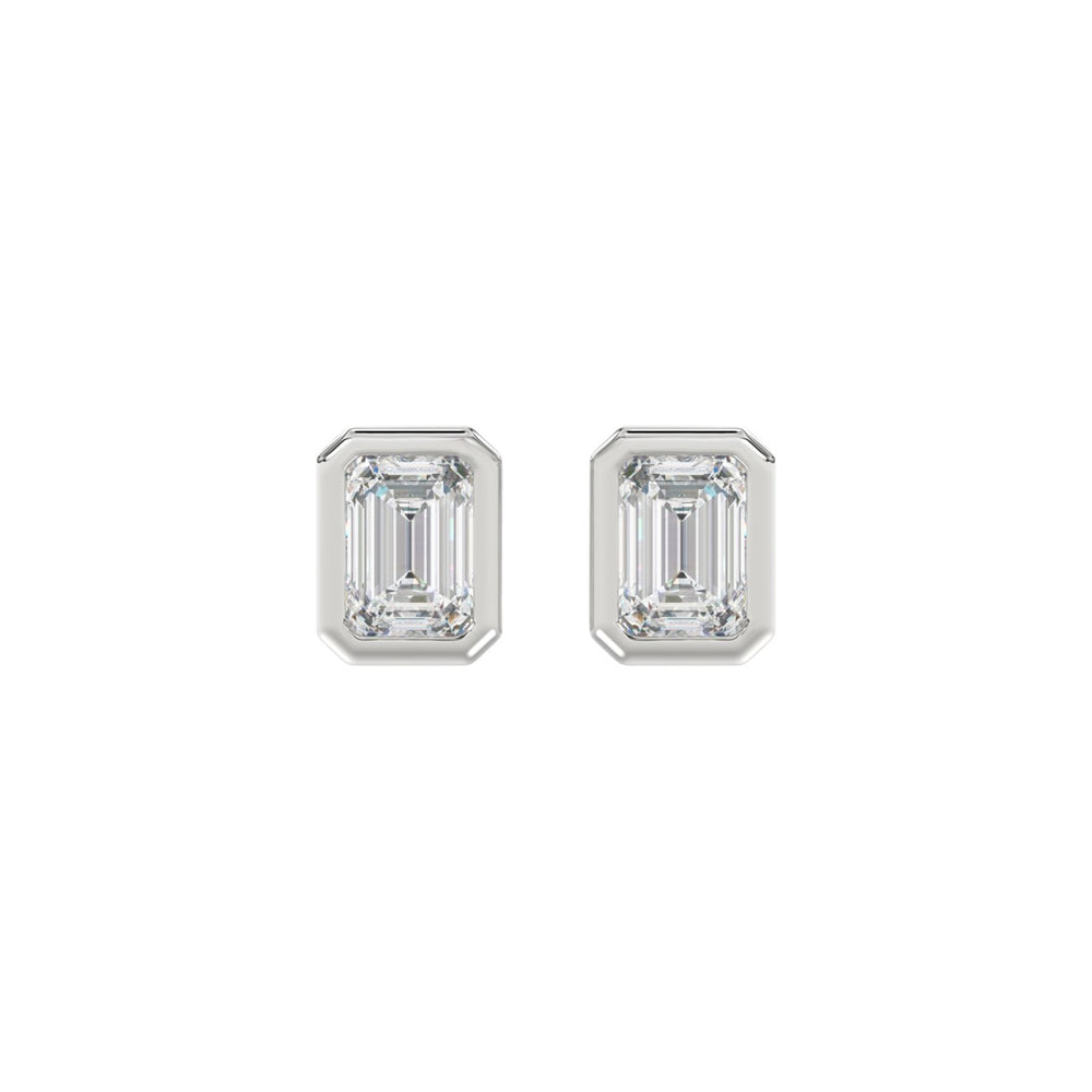 LADIES SOLITAIRE EARRINGS 2CT EMERALD DIAMOND 14K WHITE GOLD