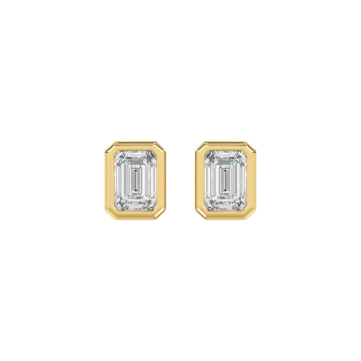 LADIES SOLITAIRE EARRINGS 2CT EMERALD DIAMOND 14K YELLOW GOLD