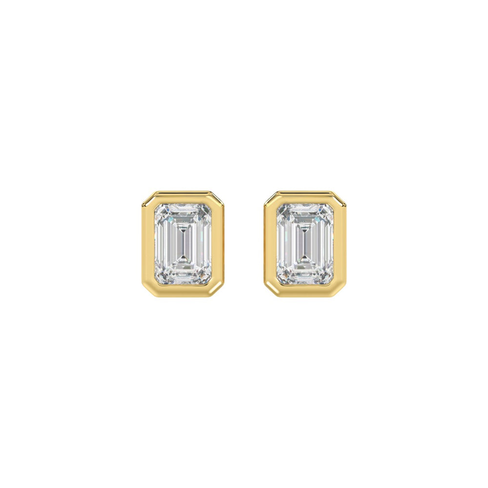 LADIES SOLITAIRE EARRINGS 2CT EMERALD DIAMOND 14K YELLOW GOLD