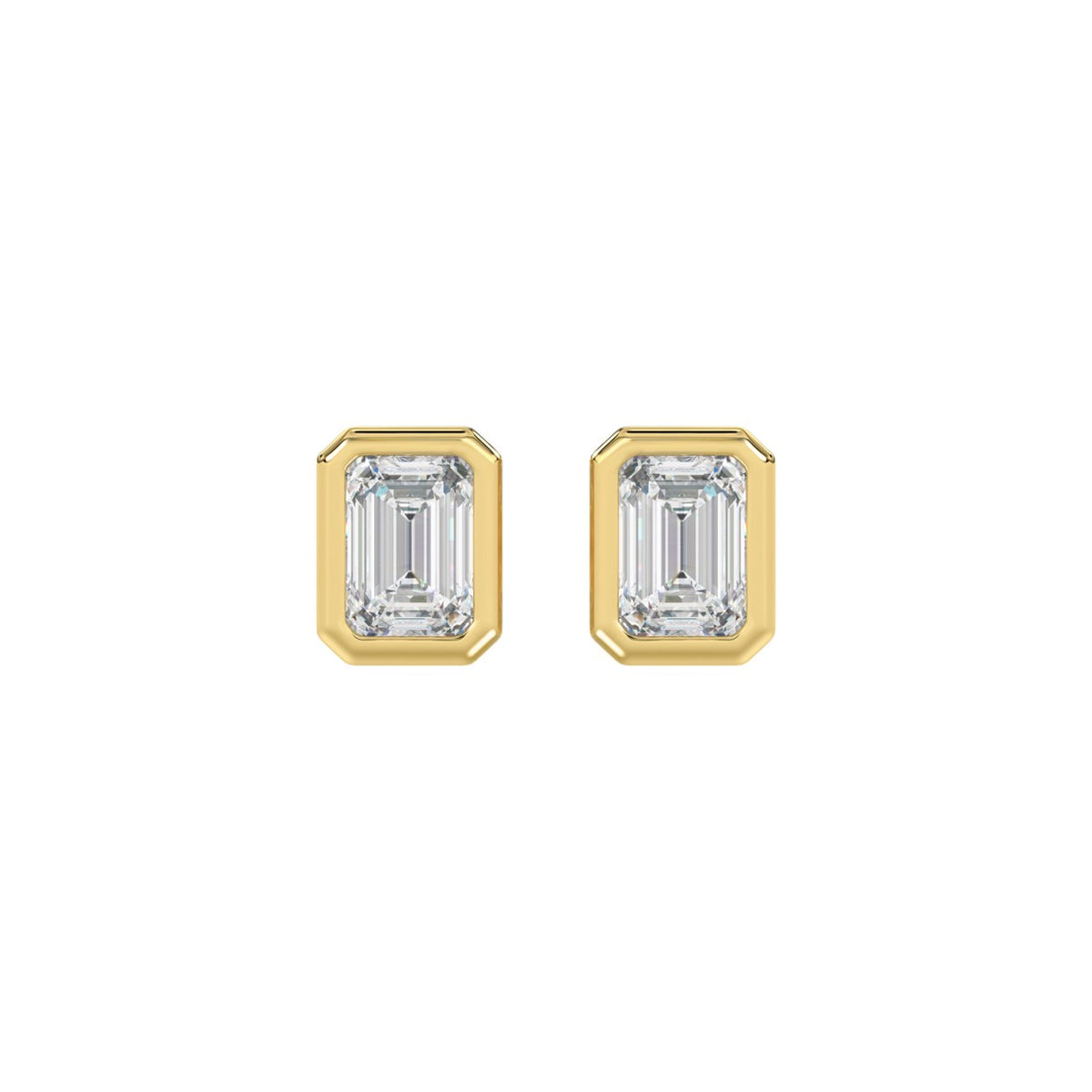 LADIES SOLITAIRE EARRINGS 2CT EMERALD DIAMOND 14K YELLOW GOLD