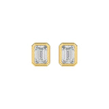 LADIES SOLITAIRE EARRINGS 2CT EMERALD DIAMOND 14K YELLOW GOLD