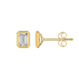 LADIES SOLITAIRE EARRINGS 2CT EMERALD DIAMOND 14K YELLOW GOLD