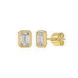 LADIES SOLITAIRE EARRINGS 2CT EMERALD DIAMOND 14K YELLOW GOLD