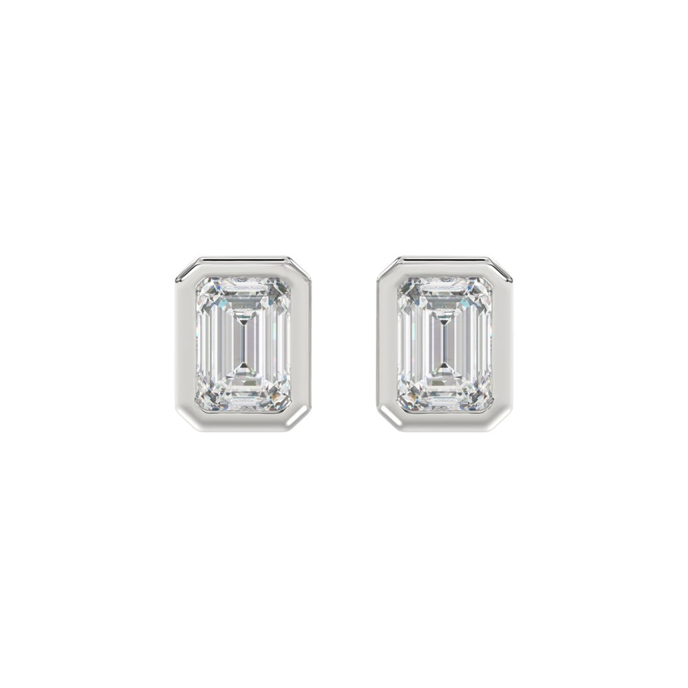 LADIES SOLITAIRE EARRINGS 3CT EMERALD DIAMOND 14K WHITE GOLD 