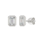 LADIES SOLITAIRE EARRINGS 3CT EMERALD DIAMOND 14K WHITE GOLD 