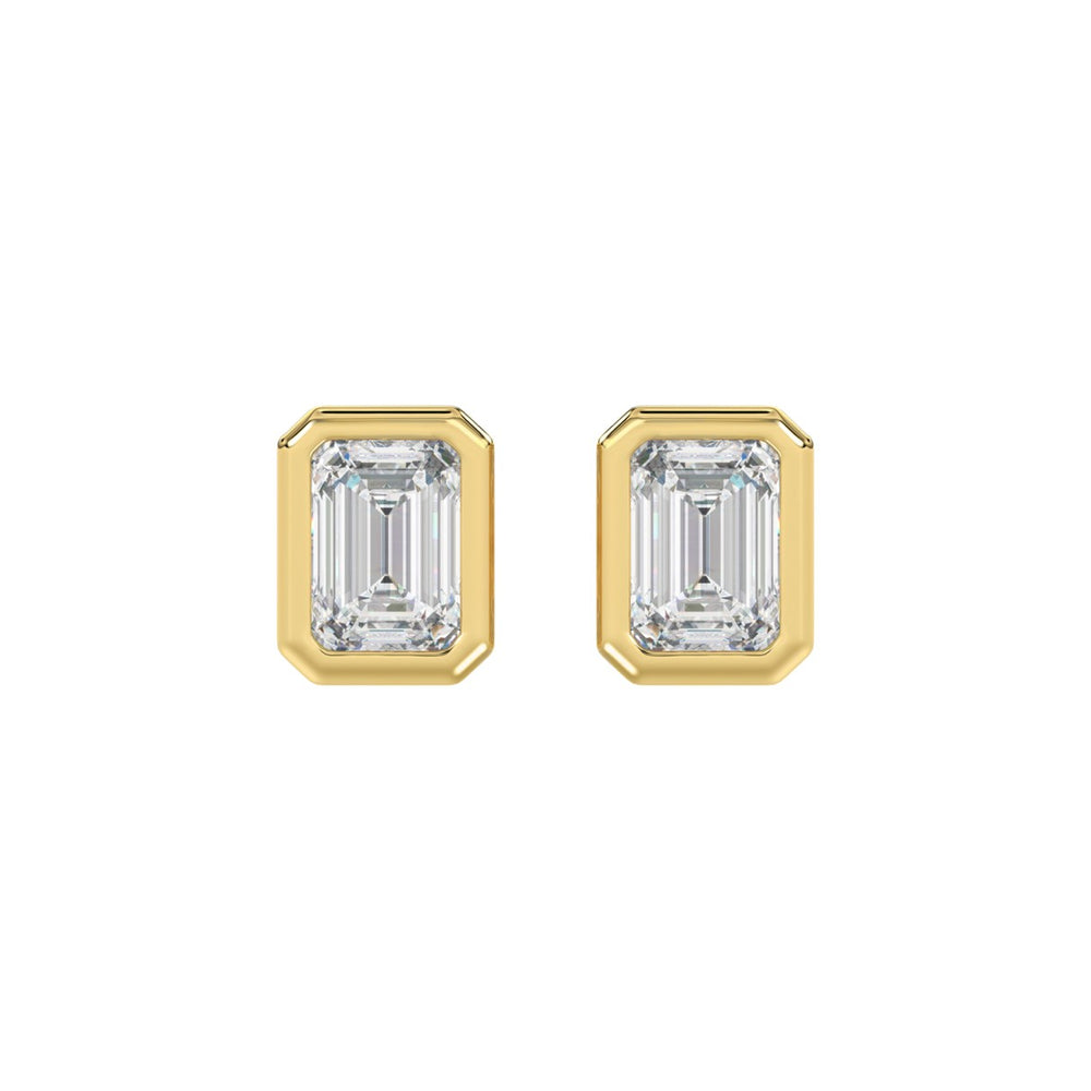 LADIES SOLITAIRE EARRINGS 3CT EMERALD DIAMOND 14K YELLOW GOLD 