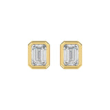 LADIES SOLITAIRE EARRINGS 3CT EMERALD DIAMOND 14K YELLOW GOLD 