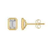 LADIES SOLITAIRE EARRINGS 3CT EMERALD DIAMOND 14K YELLOW GOLD 