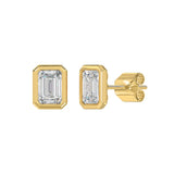 LADIES SOLITAIRE EARRINGS 3CT EMERALD DIAMOND 14K YELLOW GOLD 