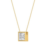 LADIES SOLITAIRE PENDANT 1CT PRINCESS DIAMOND 14K YELLOW GOLD WITH CHAIN