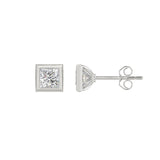LADIES SOLITAIRE EARRINGS 1CT PRINCESS DIAMOND 14K WHITE GOLD