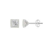 LADIES SOLITAIRE EARRINGS 1CT PRINCESS DIAMOND 14K WHITE GOLD