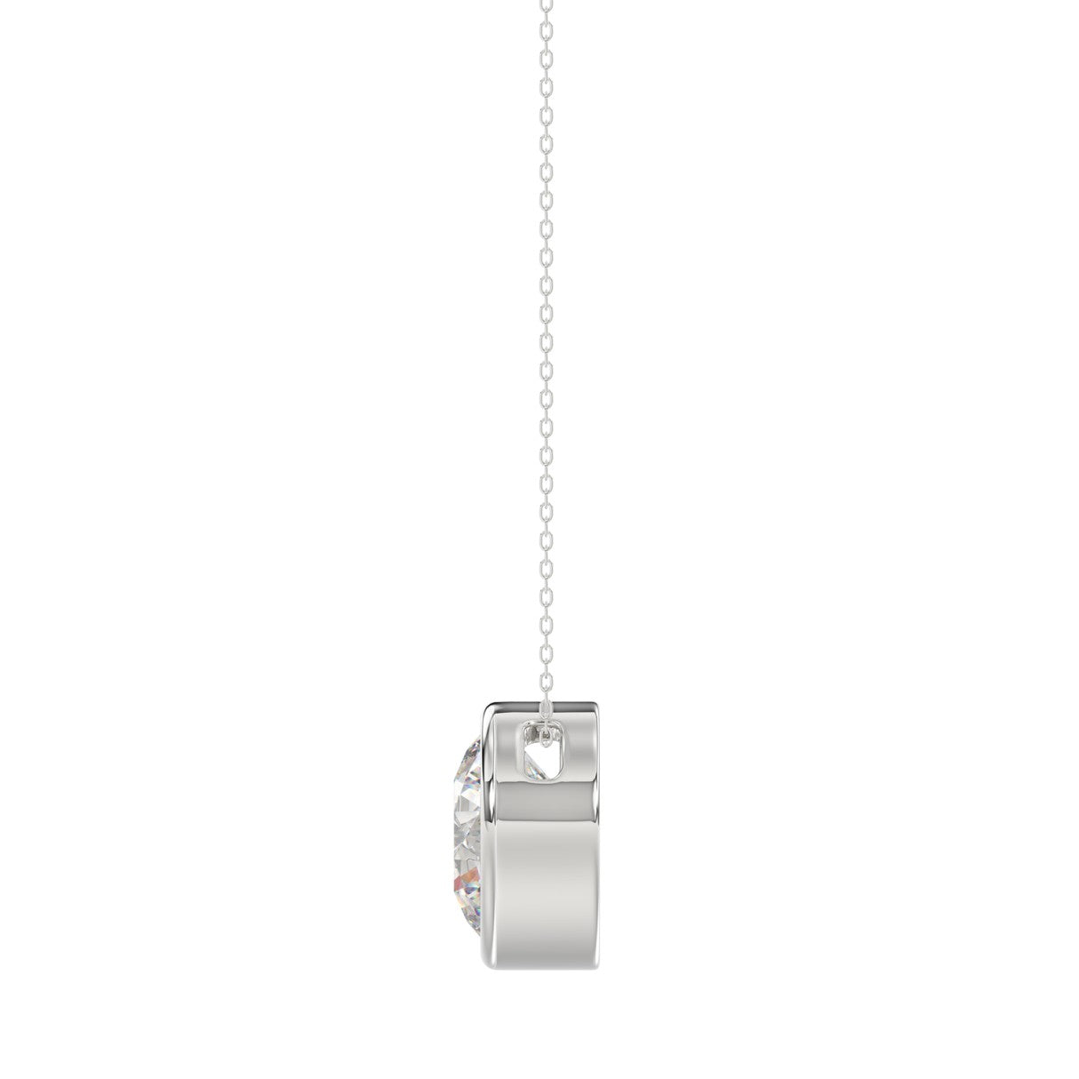 LADIES SOLITAIRE PENDANT 1CT ROUND DIAMOND 14K WHITE GOLD WITH CHAIN