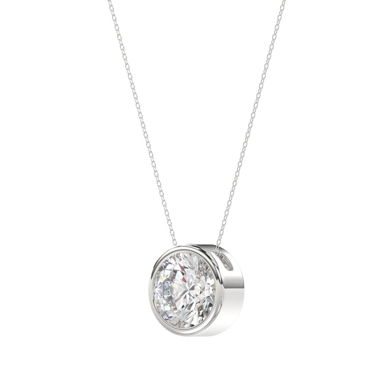 LADIES SOLITAIRE PENDANT 1CT ROUND DIAMOND 14K WHITE GOLD WITH CHAIN