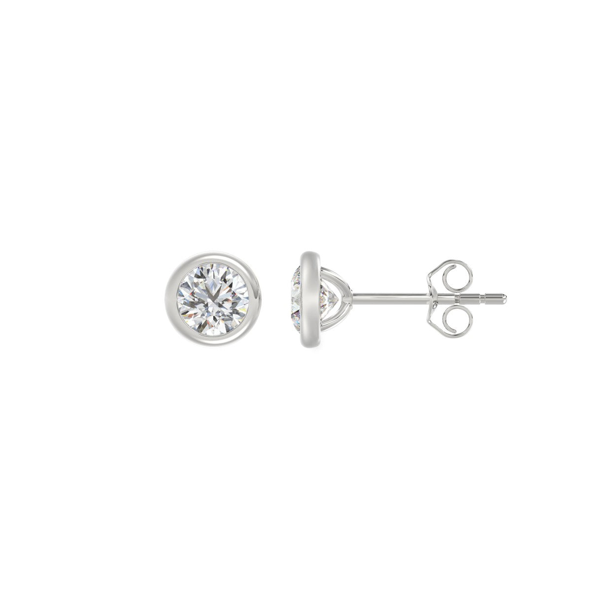 LADIES SOLITAIRE EARRINGS 1CT ROUND DIAMOND 14K WHITE GOLD