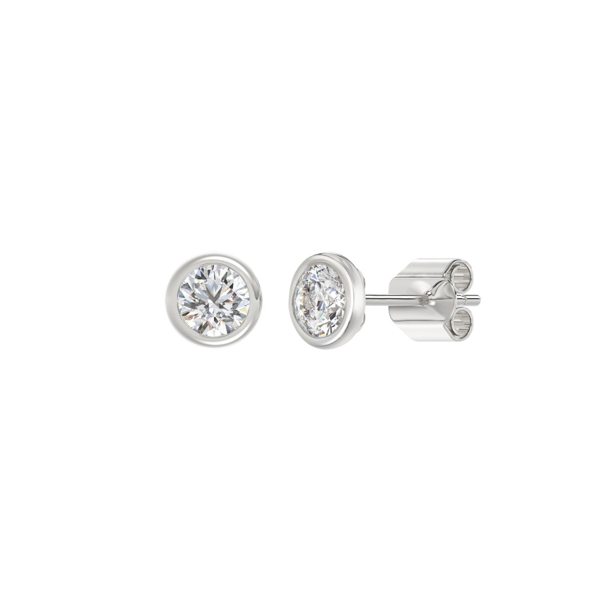 LADIES SOLITAIRE EARRINGS 1CT ROUND DIAMOND 14K WHITE GOLD